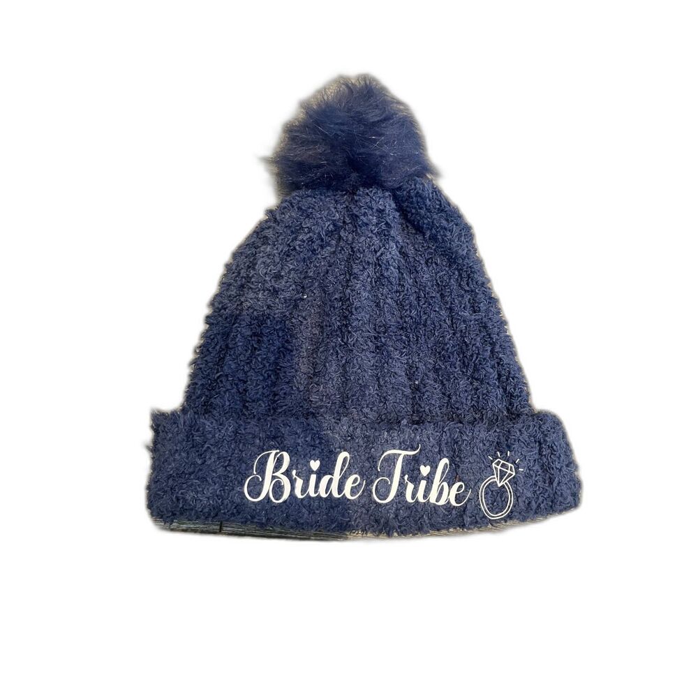 Navy Blue‎ Womens Beanie Hat With Pom Pom Bride Tribe Bachelorette Party Beanie